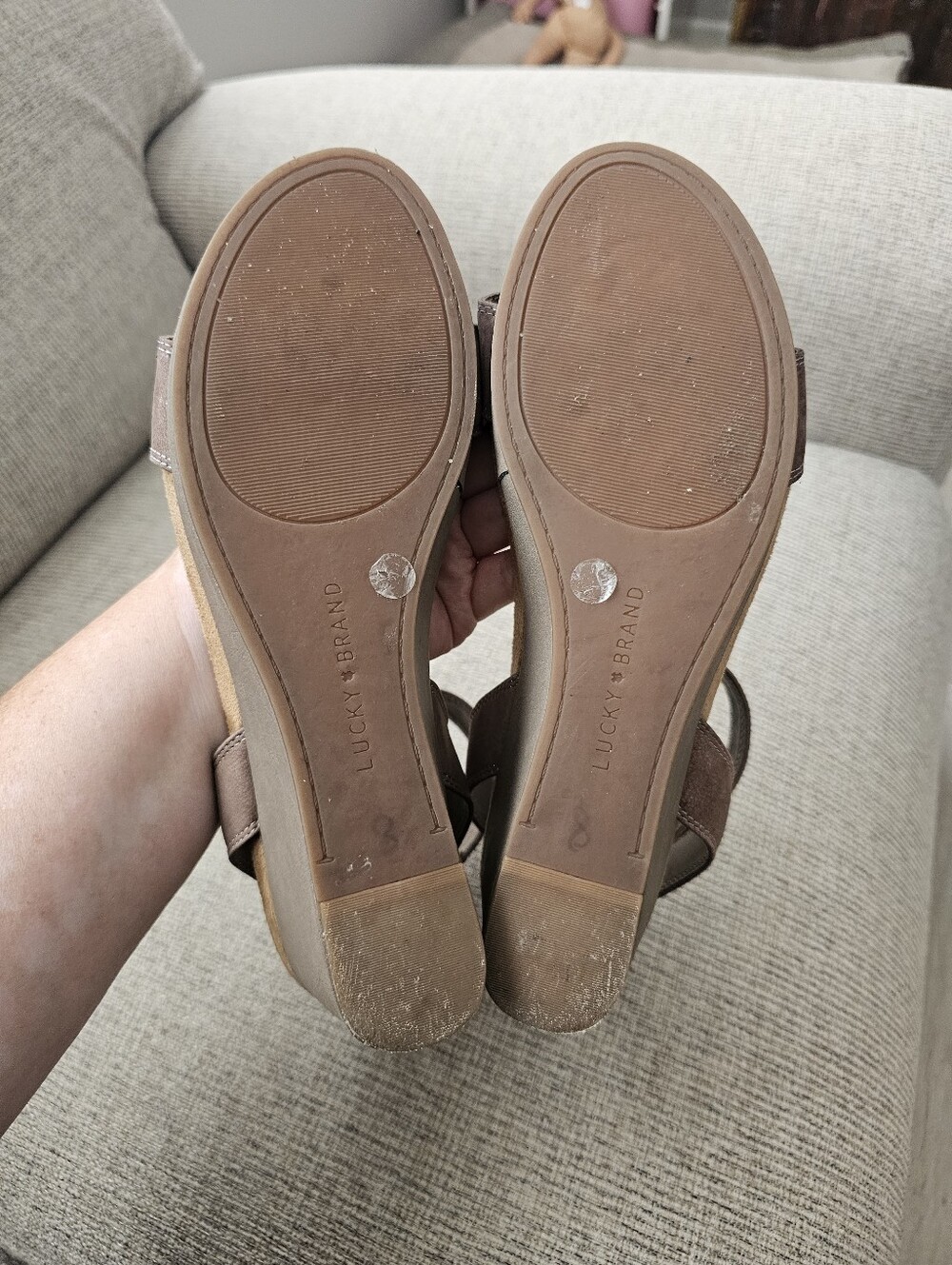 Lucky Brand Kanoa Leather Wedge Sandals – Taupe – Women's Size 9 - Picture 6 of 7